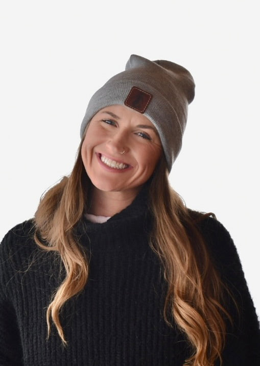 Gray Leather Patch Beanie – FIN MADE